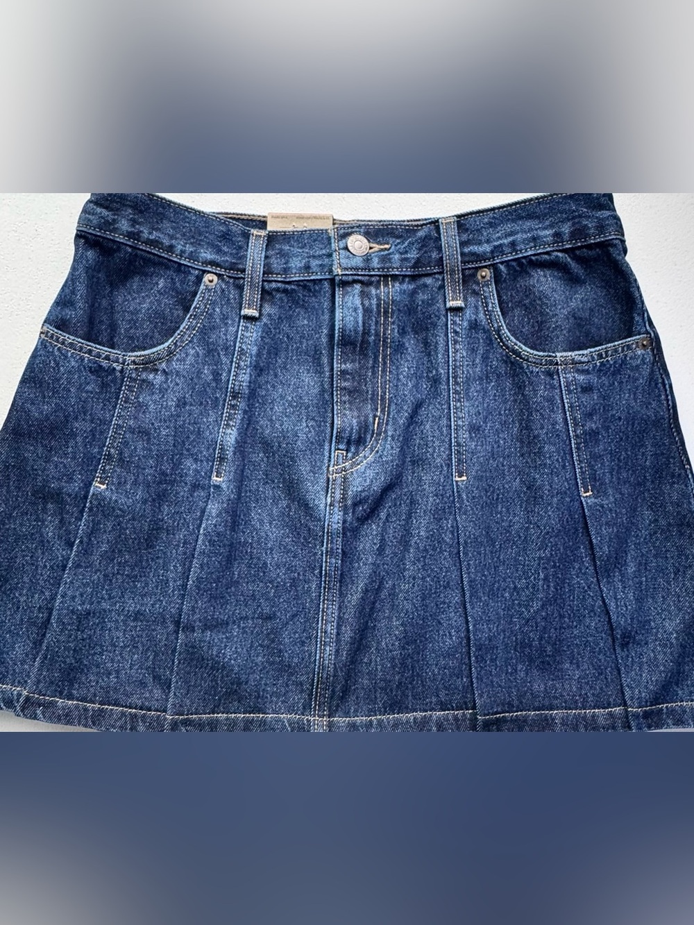 NWT Levi’s Denim Mini Skirt Womens 30 Dark Wash Pleated Y2K A-Line Jean Skirt